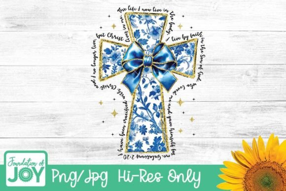 Christian Blue Floral Cross Png Graphics & T-Shirt Designs